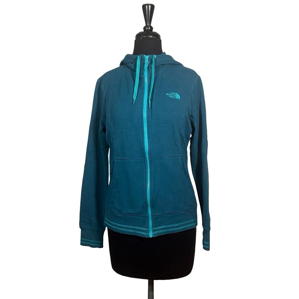 The North Face Logo Stretch Full Zip Hoodie Women’s M Pacific Teal Fleece